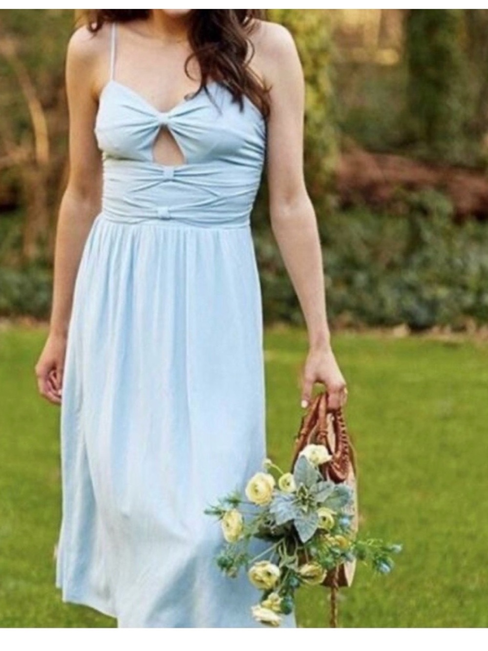 Altar'd State Sky Blue Midi Dress 3 Bow Front with Cutout size Large.